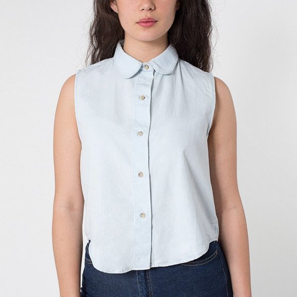 American Apparel Sleeveless Denim Button Down - Picture 1 of 4
